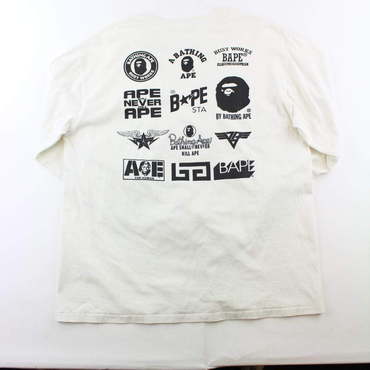 Bape Ape Head Logo Sleeve Text LS White - SaruGeneral
