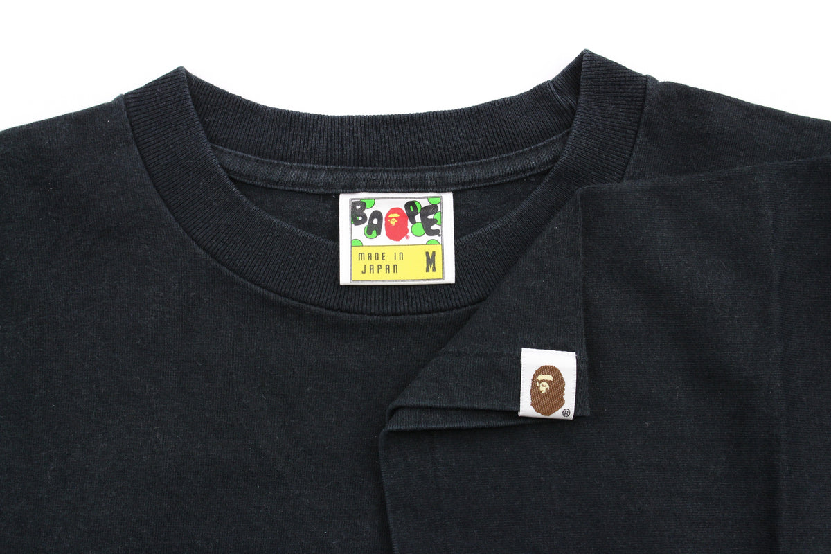 Bape Bathing Ape Green Yellow Text Tee Black - SaruGeneral