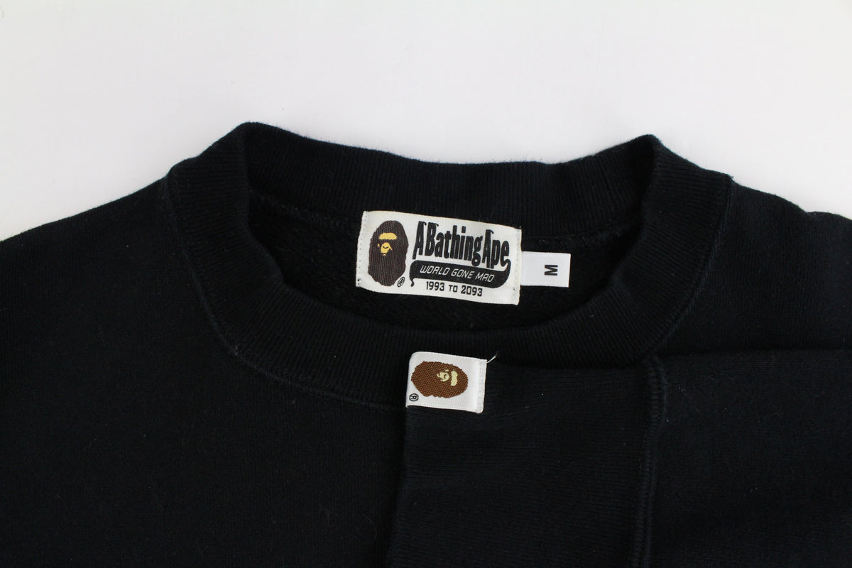 Bape White Big Ape swarkovski crystal outline Text Crew Black - SaruGeneral