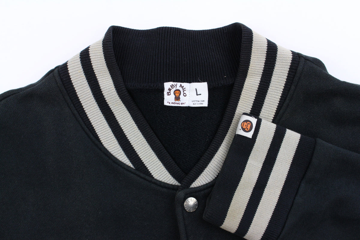 Bape x Kaws Milo Stencil varsity Jacket Black - SaruGeneral