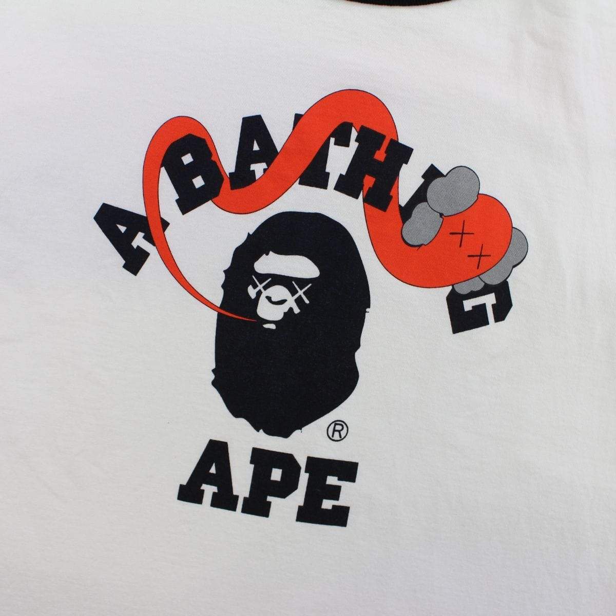 Bape x Kaws College Logo Orange Black Tee White - SaruGeneral