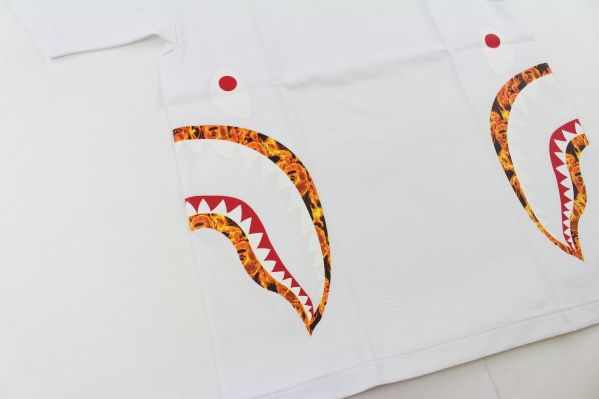 bape orange flame side shark tee white - SaruGeneral