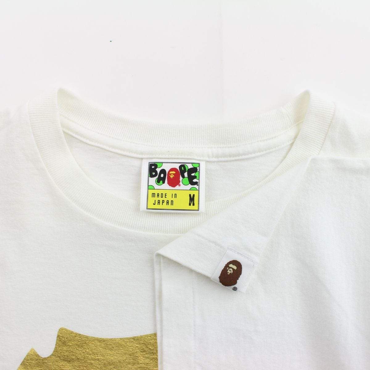 Bape Gold Foil Ape Face Logo Tee White - SaruGeneral