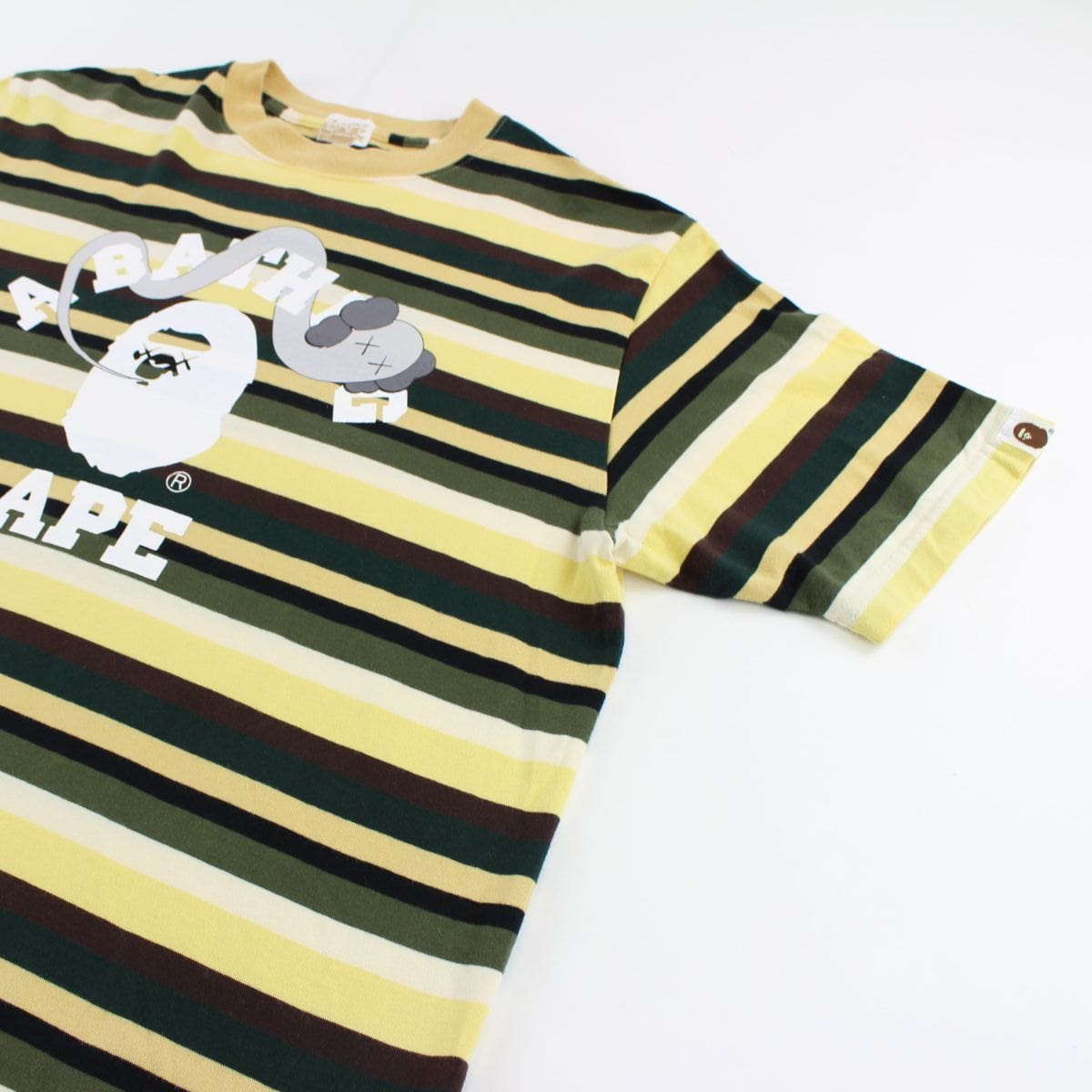 Bape x Kaws college logo Striped Tee Yellow - SARUUK