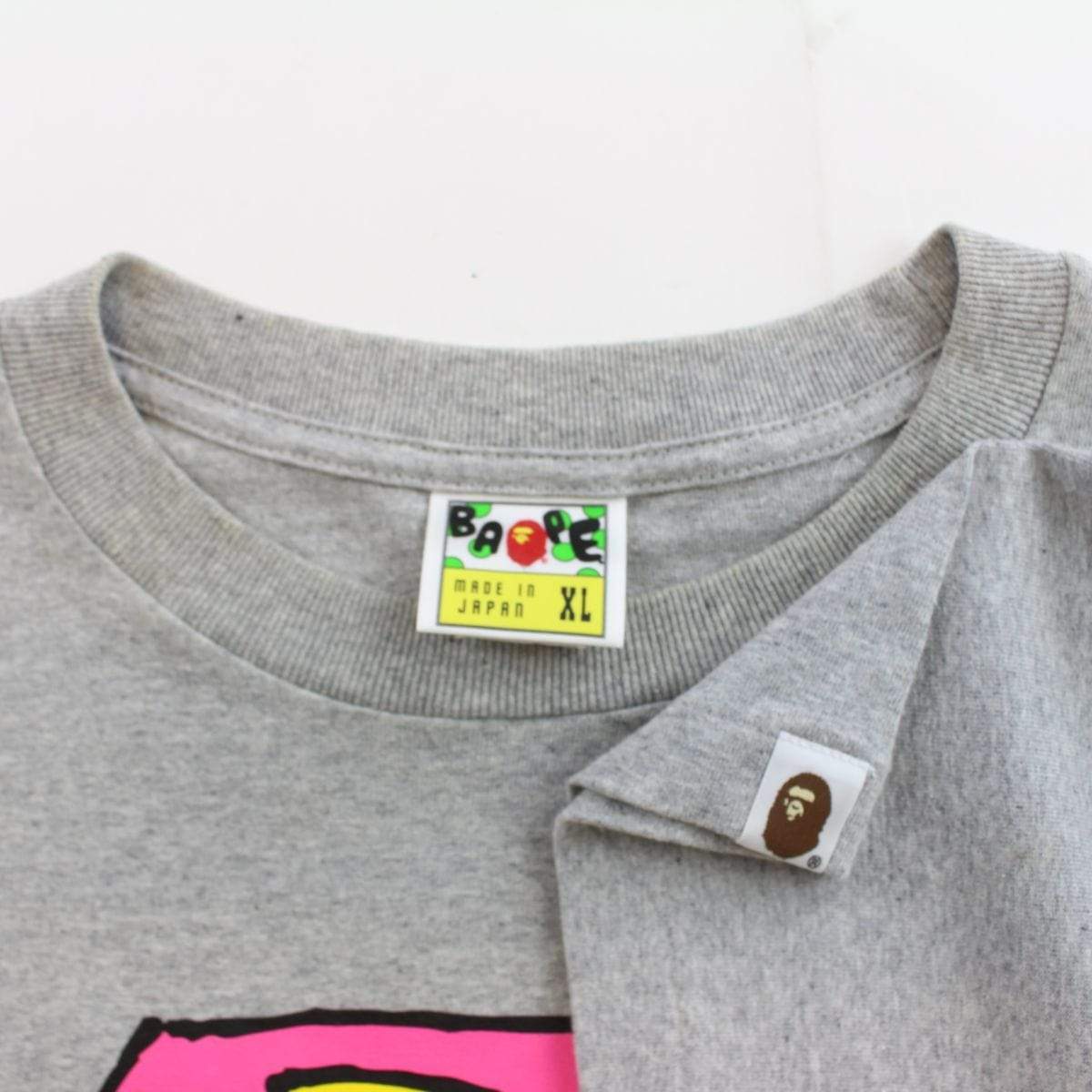 bape BA pink yellow tee grey - SaruGeneral