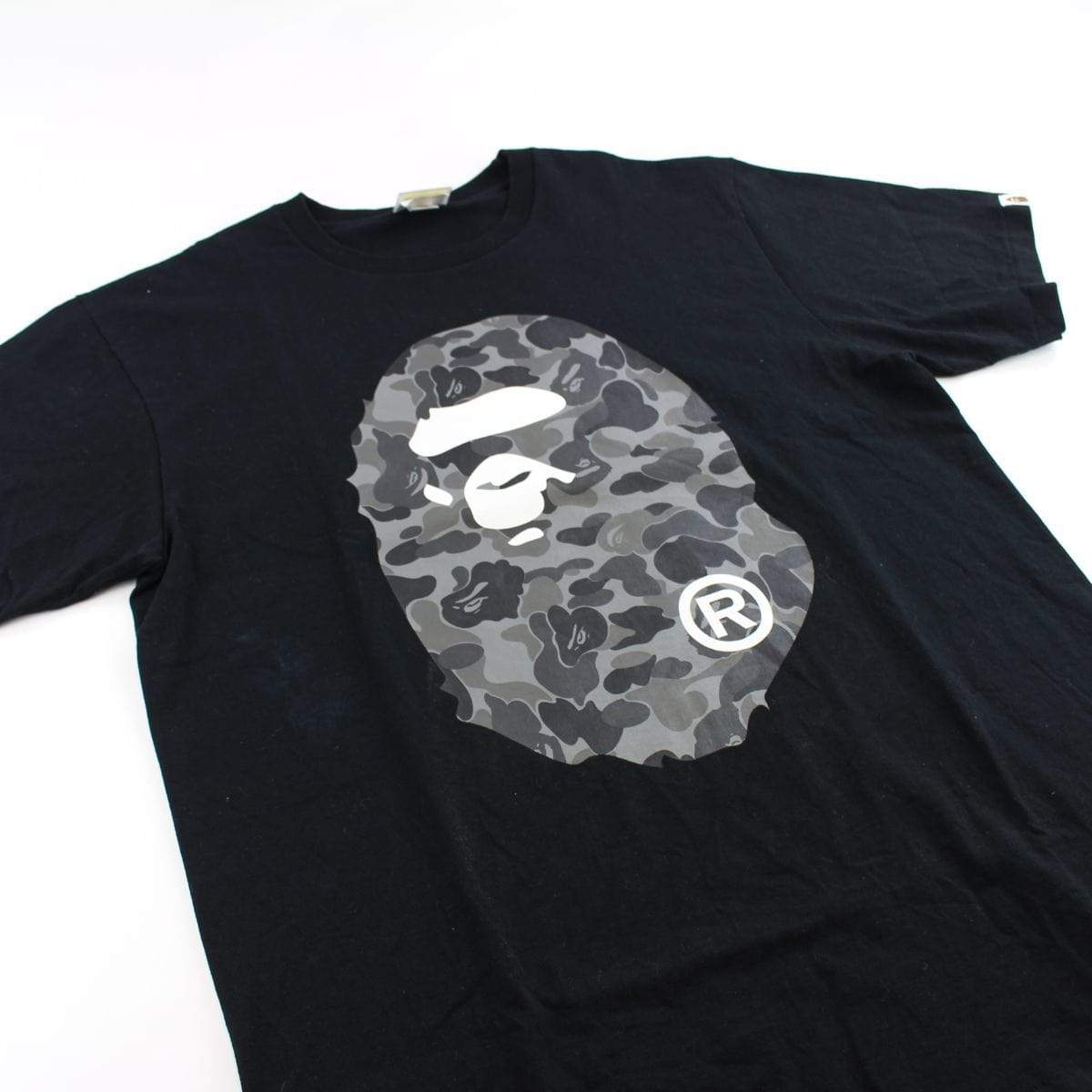 Bape ABC Grey Camo Big Ape Logo Tee Black - SaruGeneral