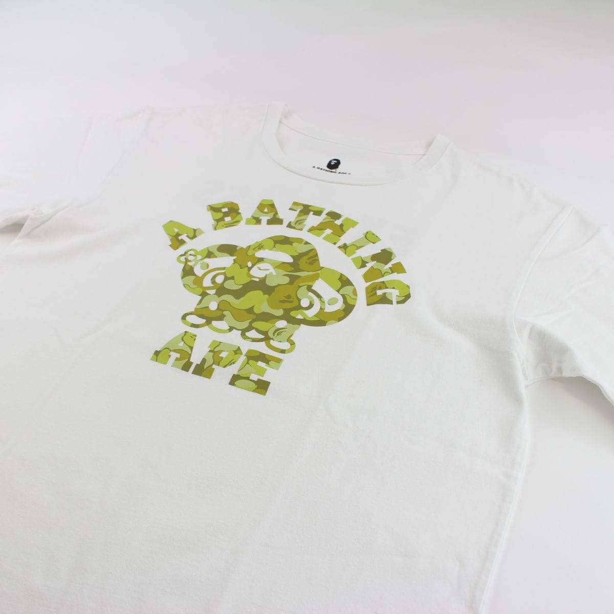 Bape ABC Yellow plaid Camo Milo College Logo Tee White - SaruGeneral