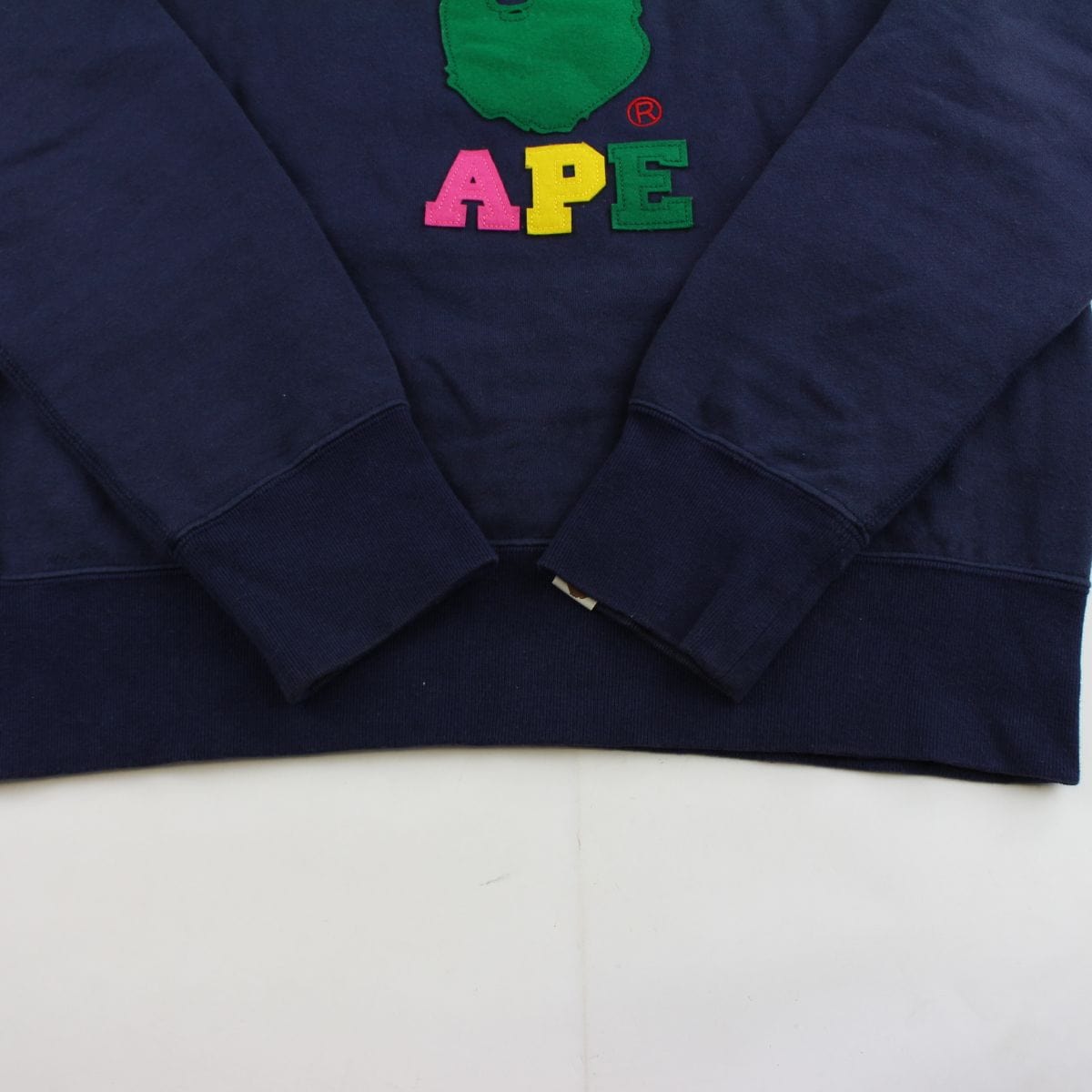 bape rainbow felt college logo crewneck navy - SaruGeneral