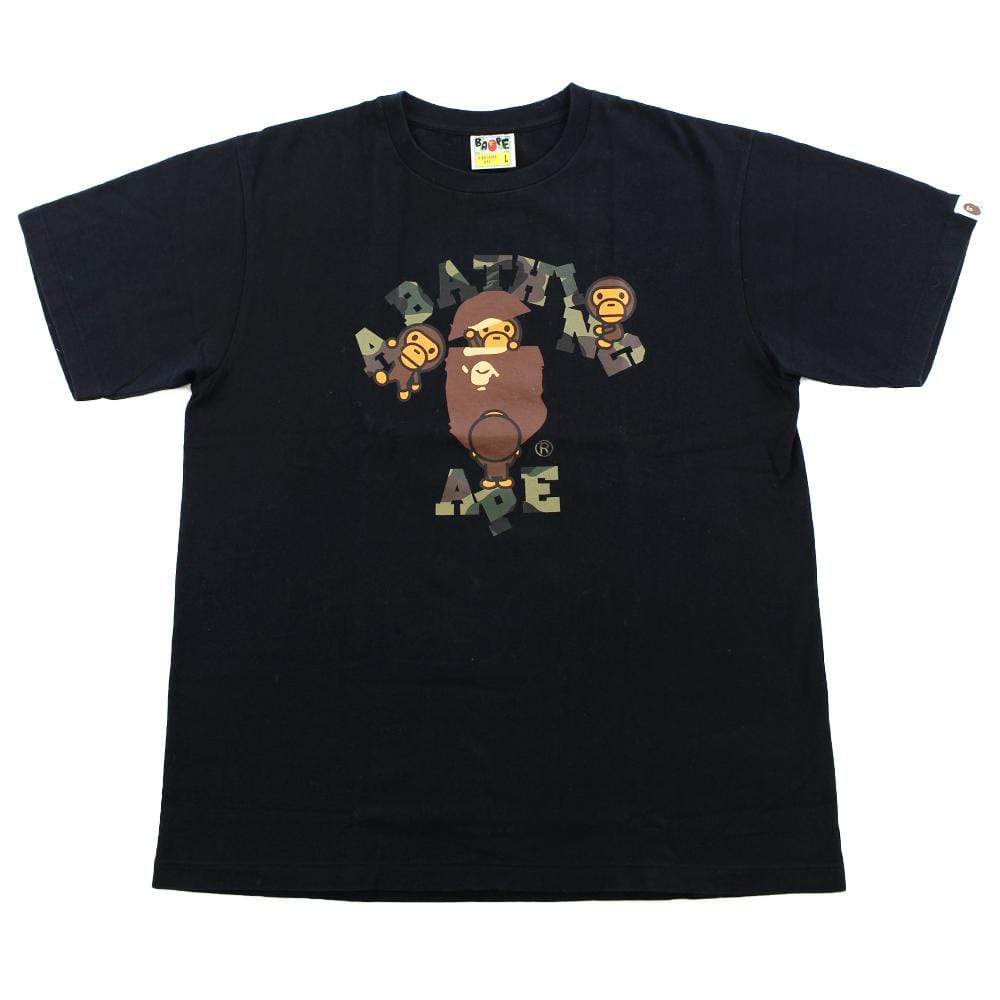 Bape 1st Green Camo Baby Milo College Logo Tee Black - SaruGeneral
