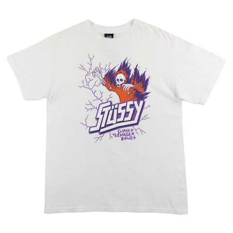 T-shirt Stussy Lightening Skeleton blanc