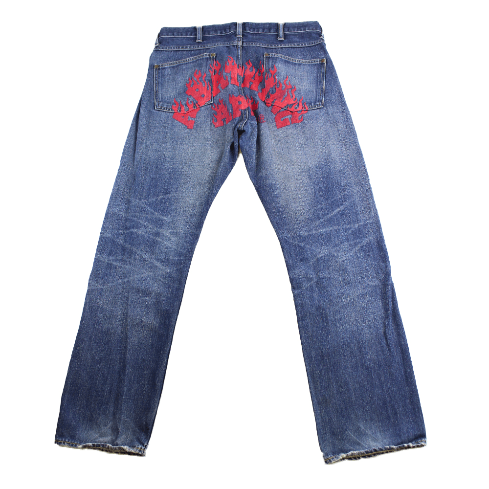 Bape Red Flame Denim Jeans - SaruGeneral
