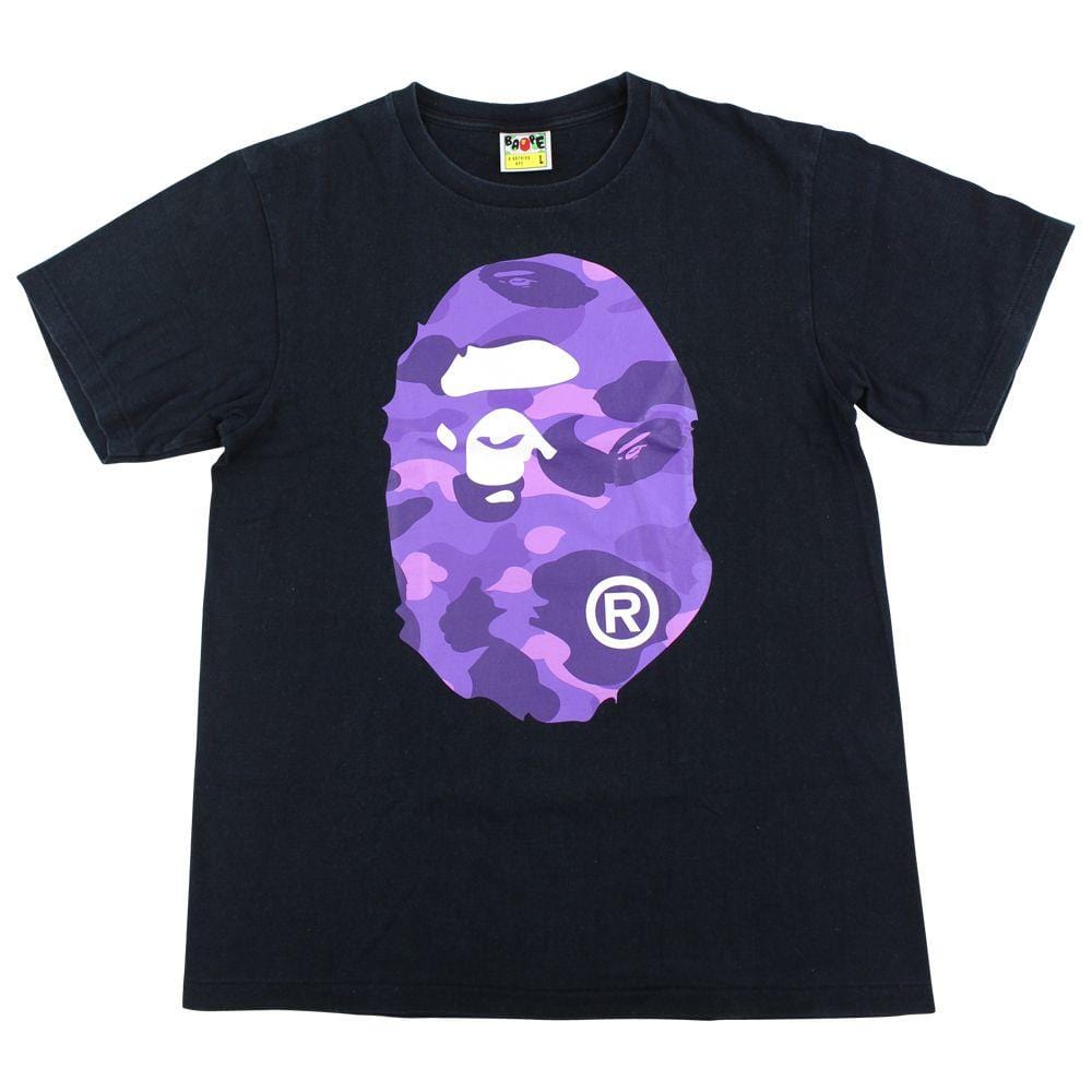 Bape Purple Camo Big Ape Logo Tee Black - SARUUK