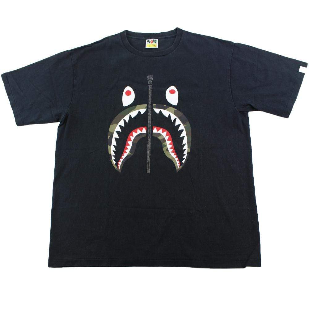 Bape 1st Green Camo Shark Face Tee Black - SaruGeneral