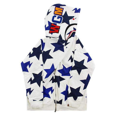 Sweat à capuche Bapesta Allover Shark bleu et blanc