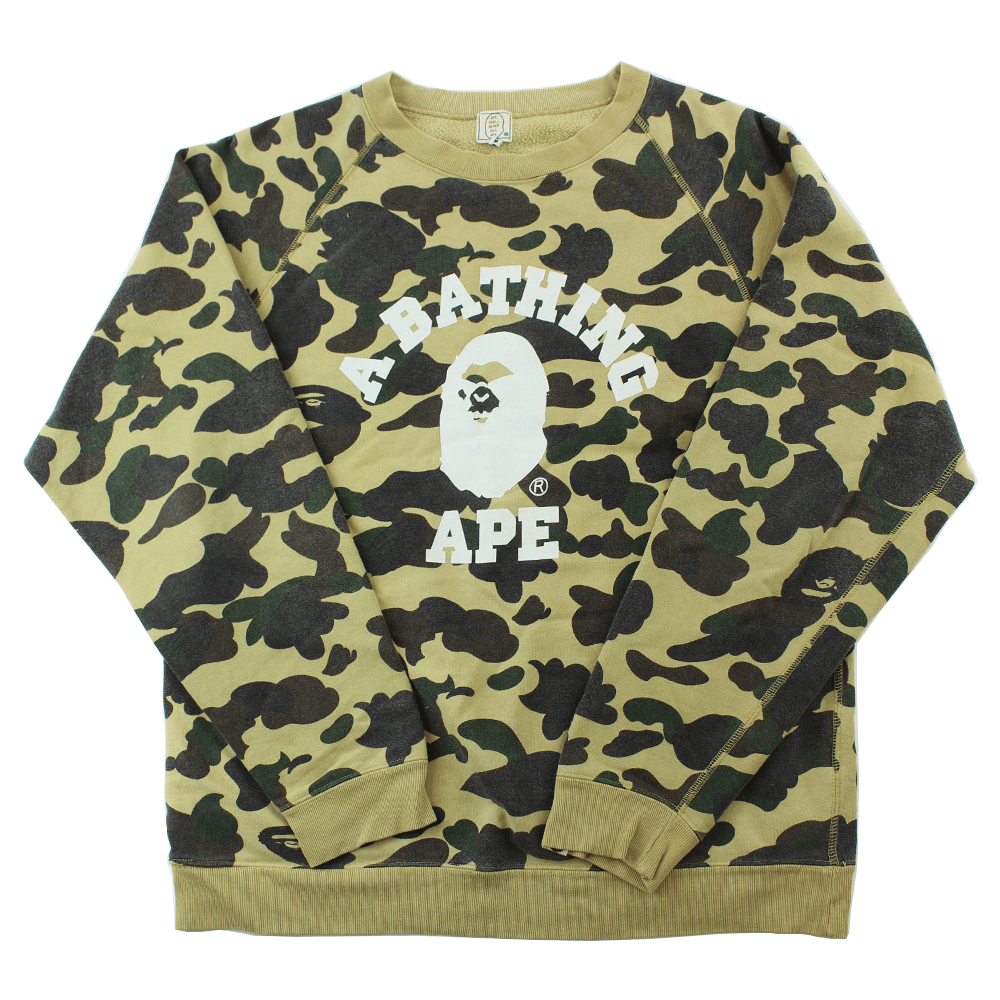 Bape 1st Yellow Camo Angry Face College Logo Crewneck - SaruGeneral