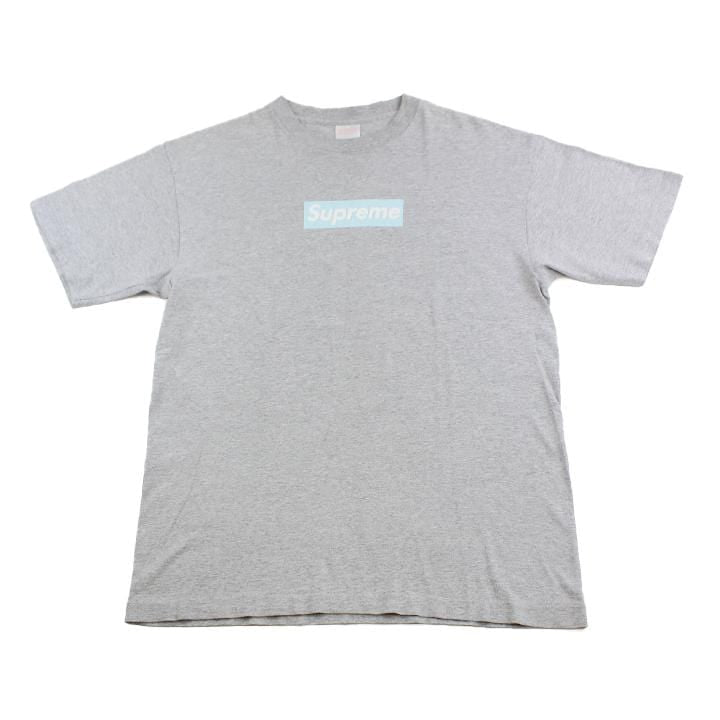 Supreme baby blue on grey Box Logo Tee - SARUUK