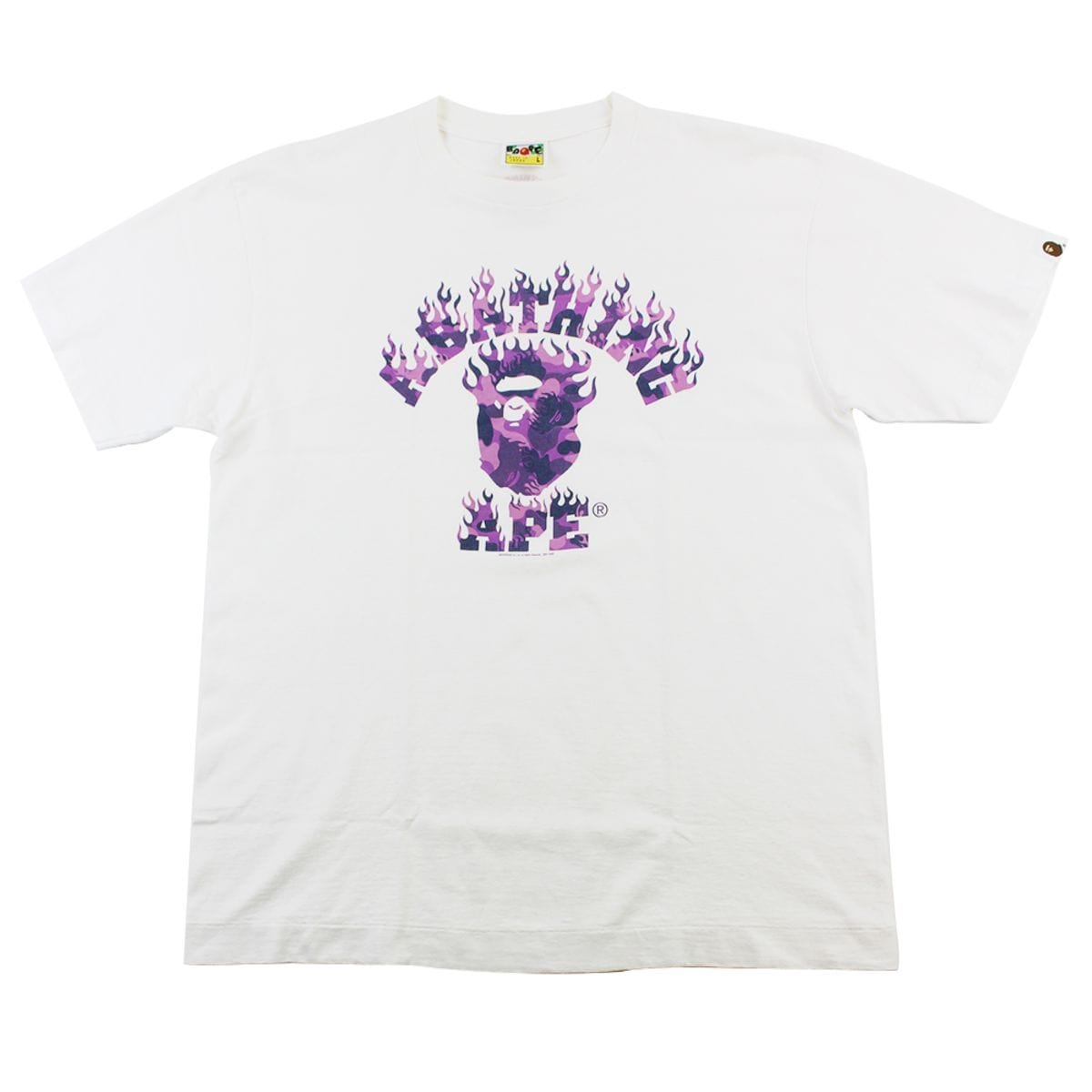 Bape Purple Flame Camo College Logo Tee White - SaruGeneral