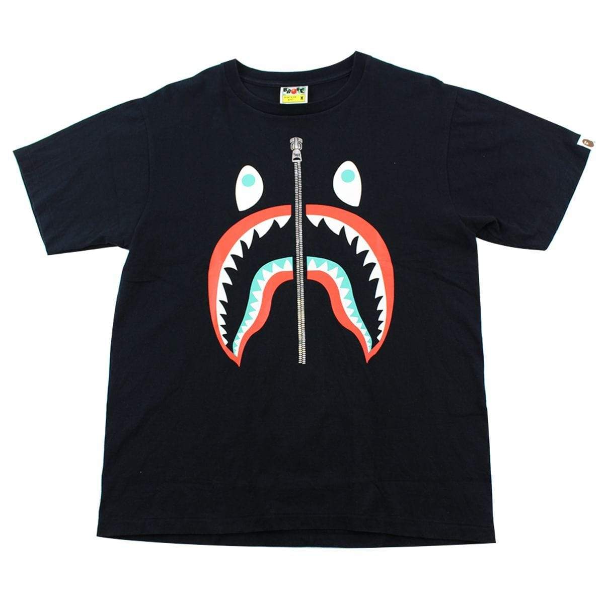 Bape Teal & Red Shark Face Tee Black - SaruGeneral