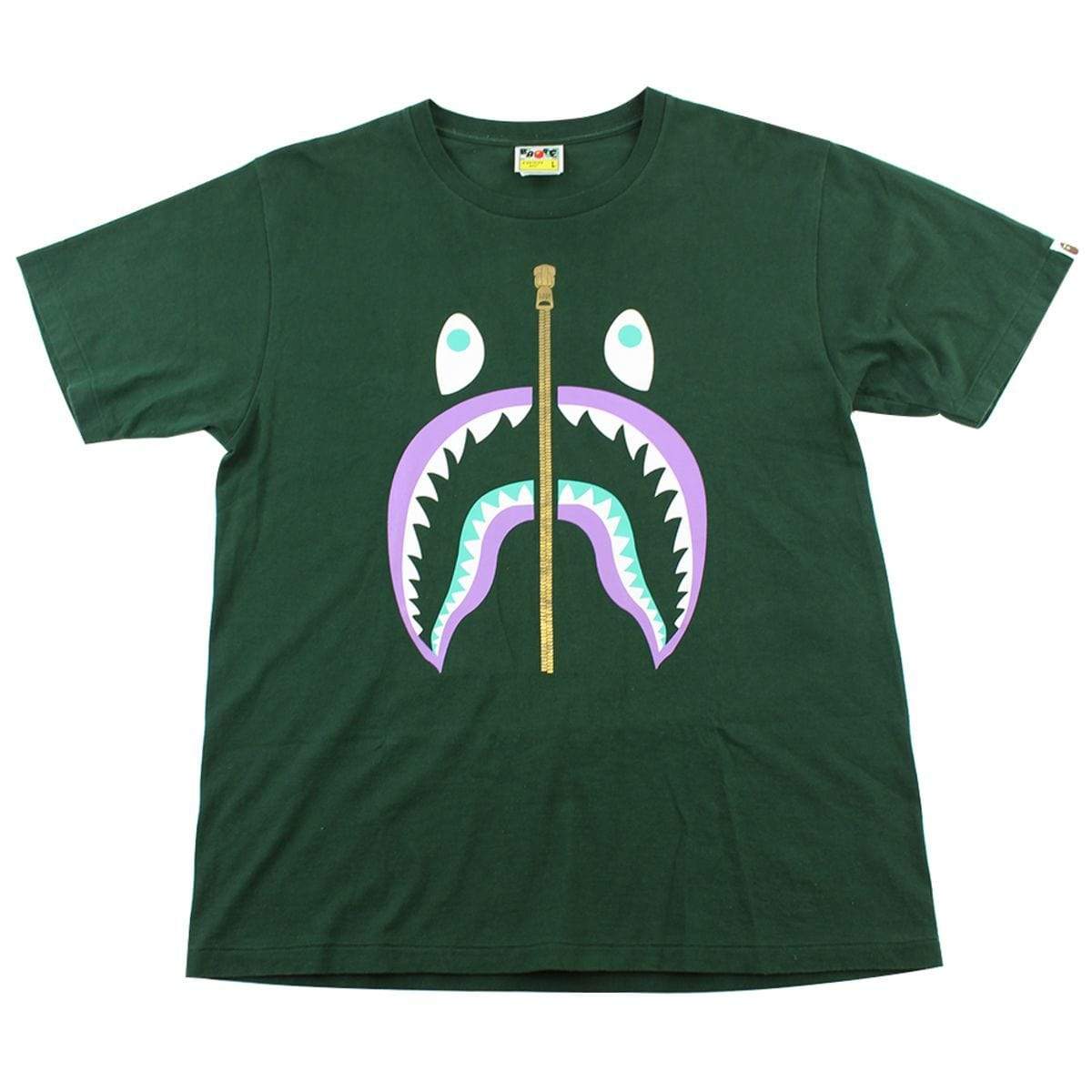 Bape Purple & Teal Shark Face Tee Bottle Green - SaruGeneral