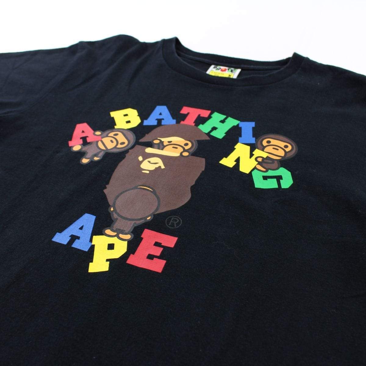 Bape Primary Colour Baby Milo College Logo Tee Black - SaruGeneral