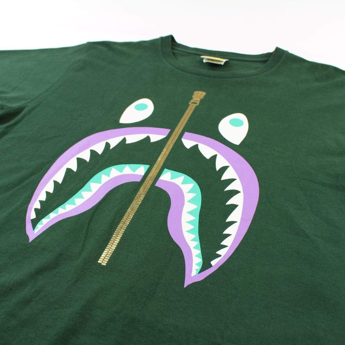 Bape Purple & Teal Shark Face Tee Bottle Green - SaruGeneral