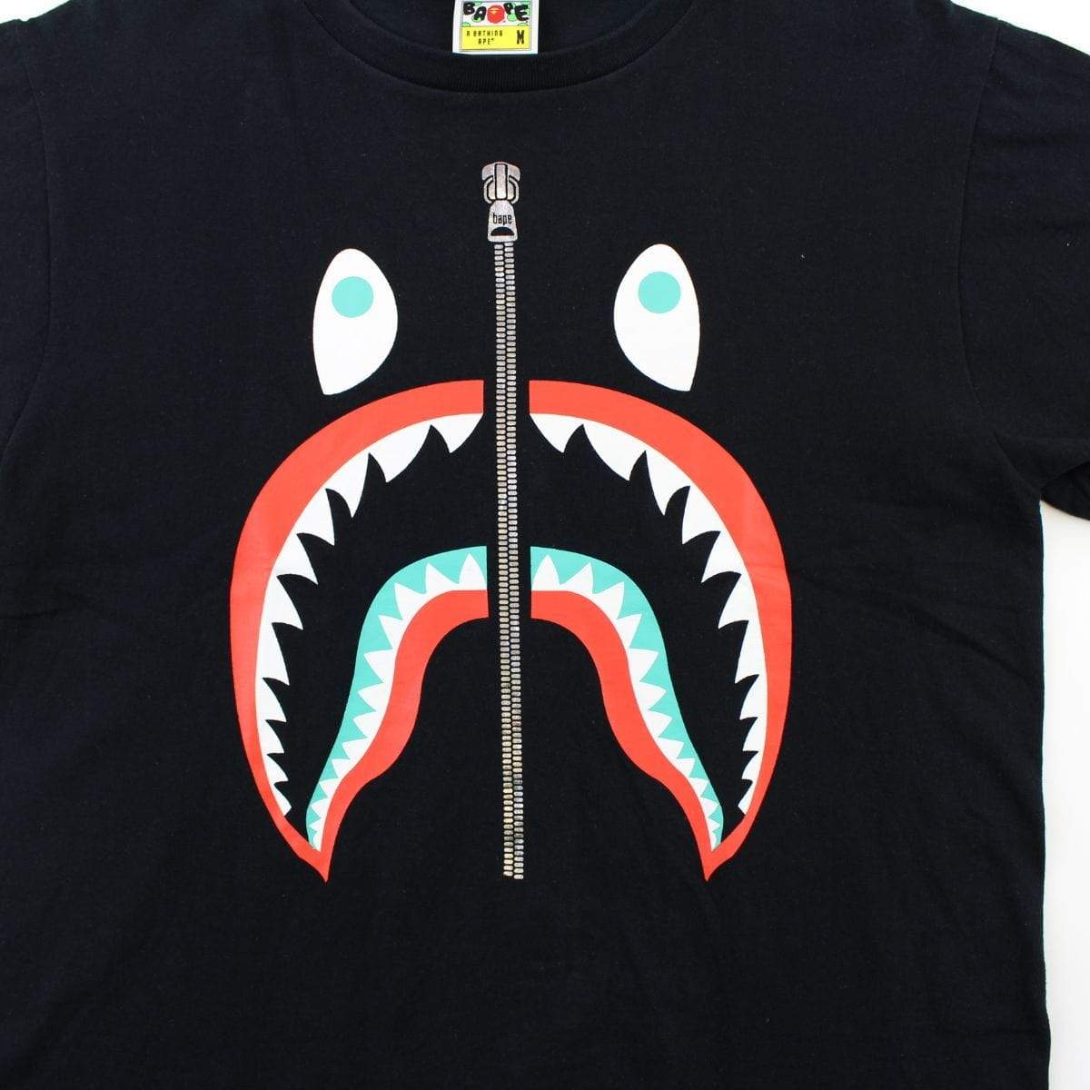 Bape Teal & Red Shark Face Tee Black - SaruGeneral