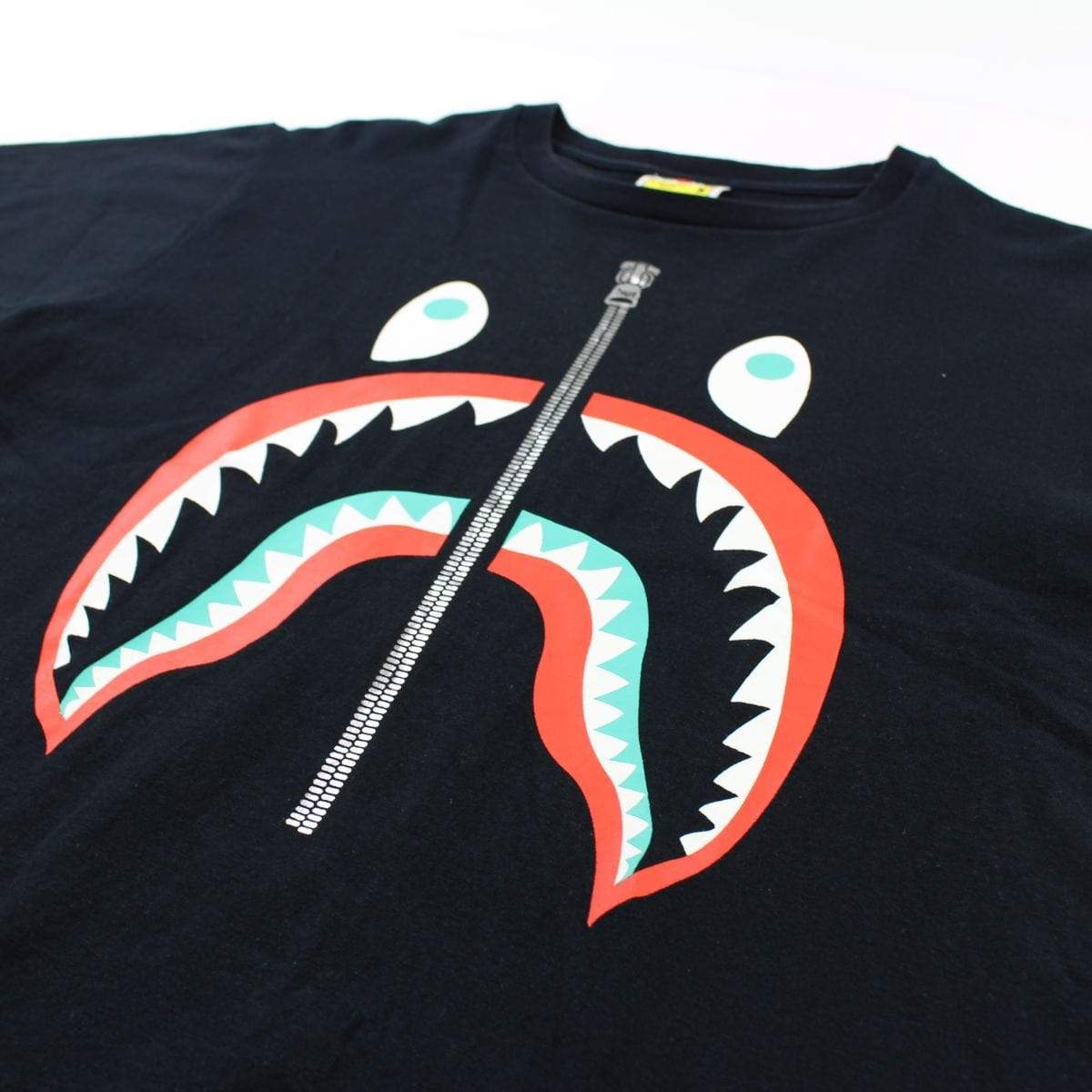 Bape Teal & Red Shark Face Tee Black - SaruGeneral