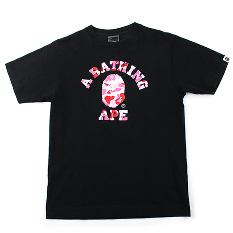 T-shirt Bape ABC rose camouflage avec logo Angry Face College noir