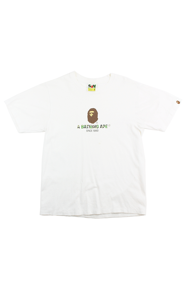Bape Ape 1st Green Camo Text Tee White - SaruGeneral