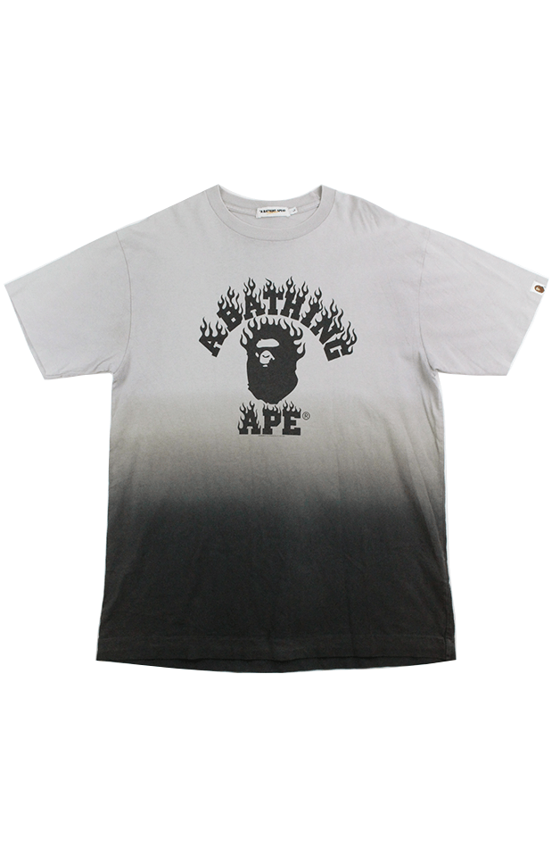 Bape Black Flame College Logo Tee Grey Gradient - SaruGeneral