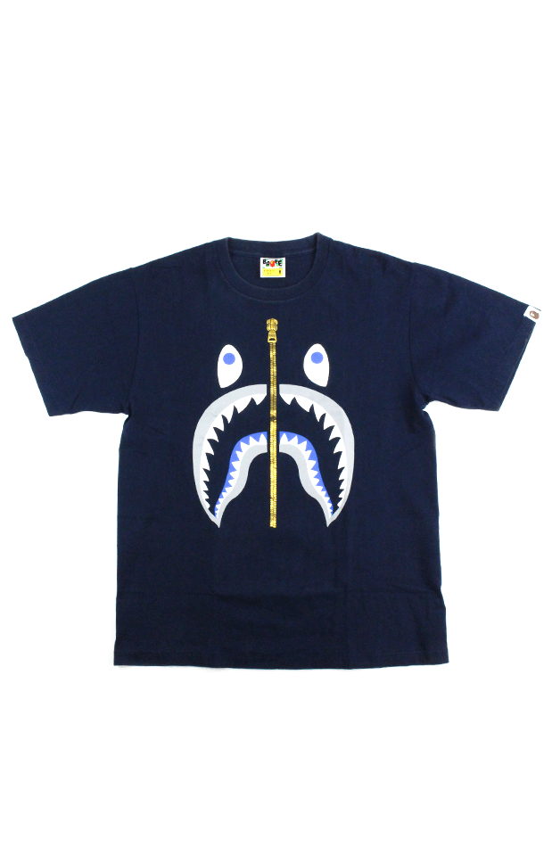 Bape Grey Blue Shark Face Tee Navy - SaruGeneral