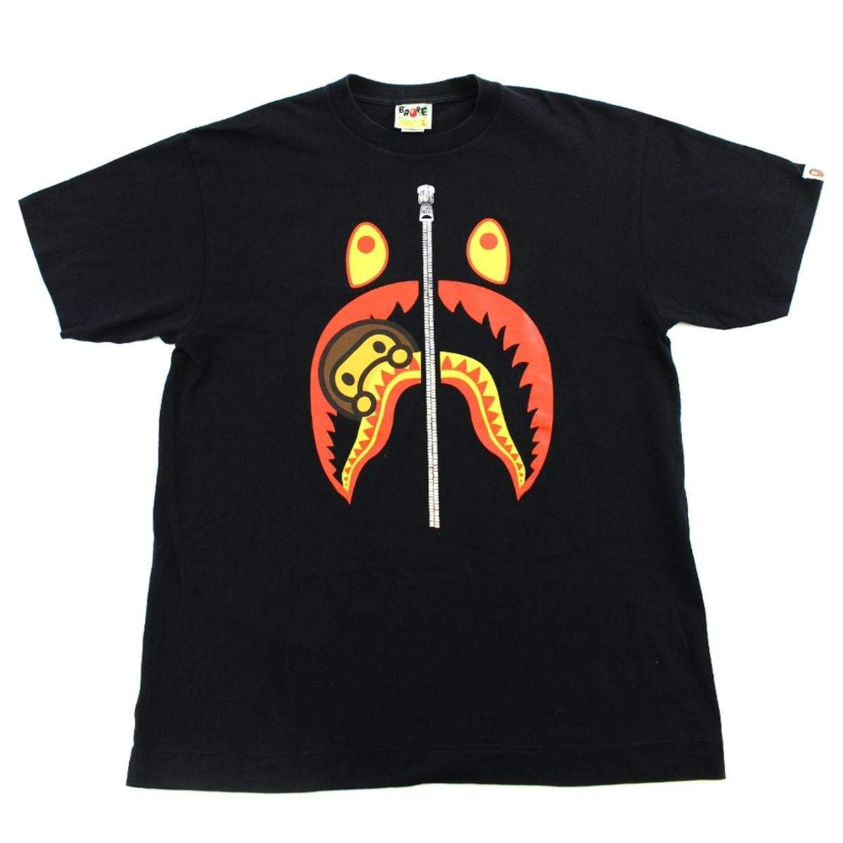 Bape Milo Orange Yellow Shark Face Tee Black - SaruGeneral