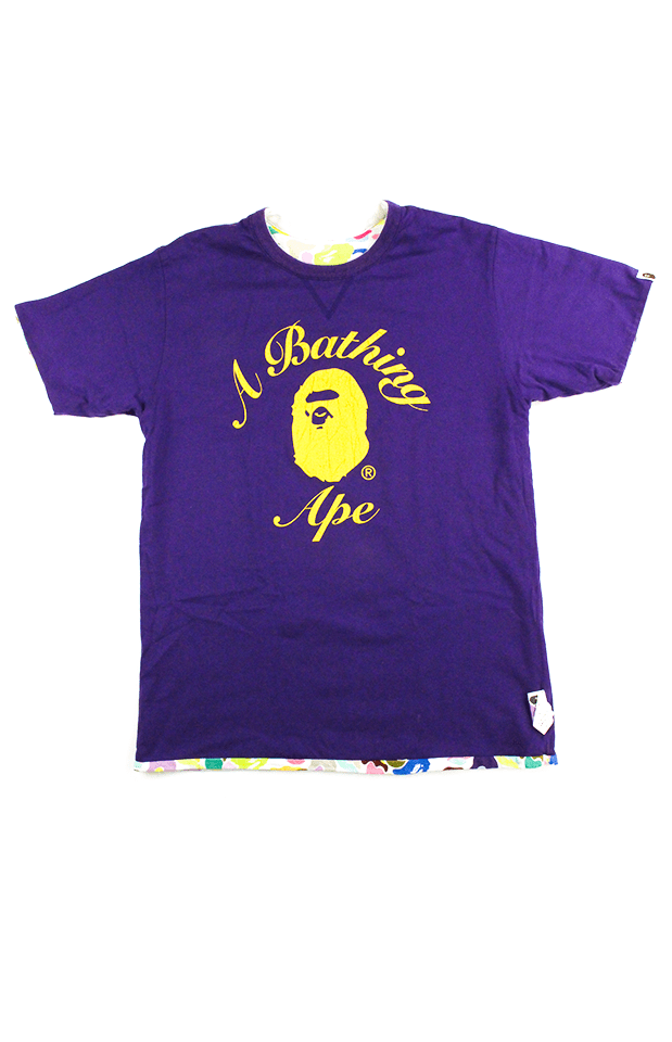 Bape white Multicamo Reverse Yellow College Logo Purple Tee - SaruGeneral
