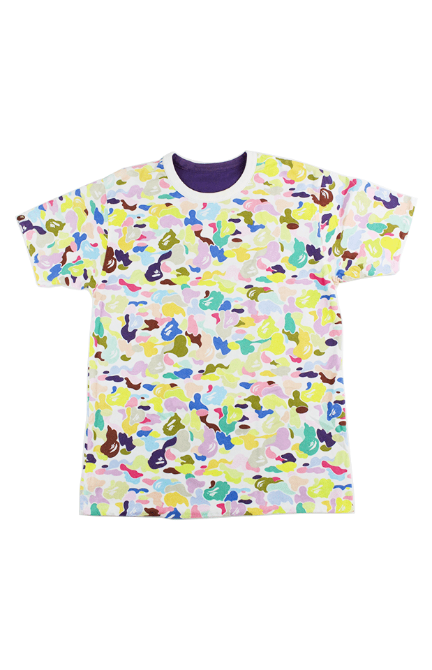 Bape white Multicamo Reverse Yellow College Logo Purple Tee - SaruGeneral