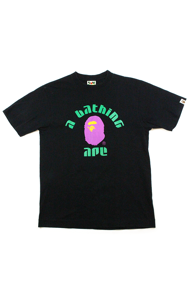 Bape Pink Green College Logo Tee Black - SaruGeneral