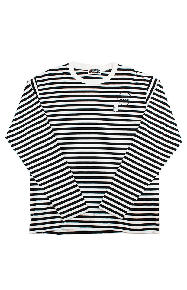 Bape Point Head DSM logo Stripe LS White Black - SaruGeneral