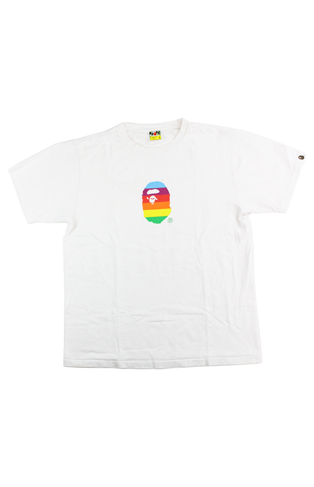 Bape Rainbow Stripe Ape Tee White - SaruGeneral
