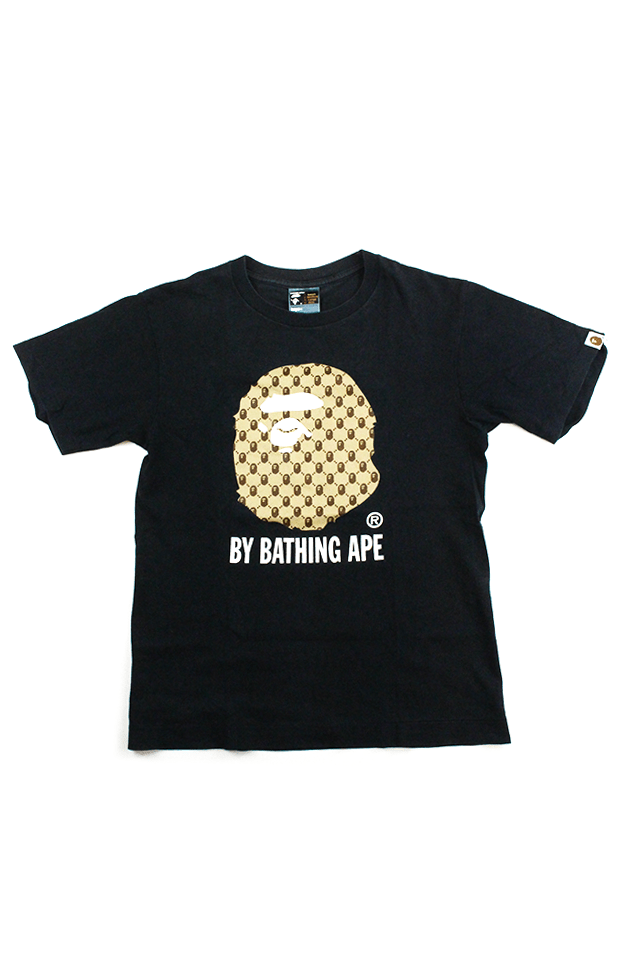Bape Tan Gucci Style Monogram Big Ape Tee Black - SaruGeneral