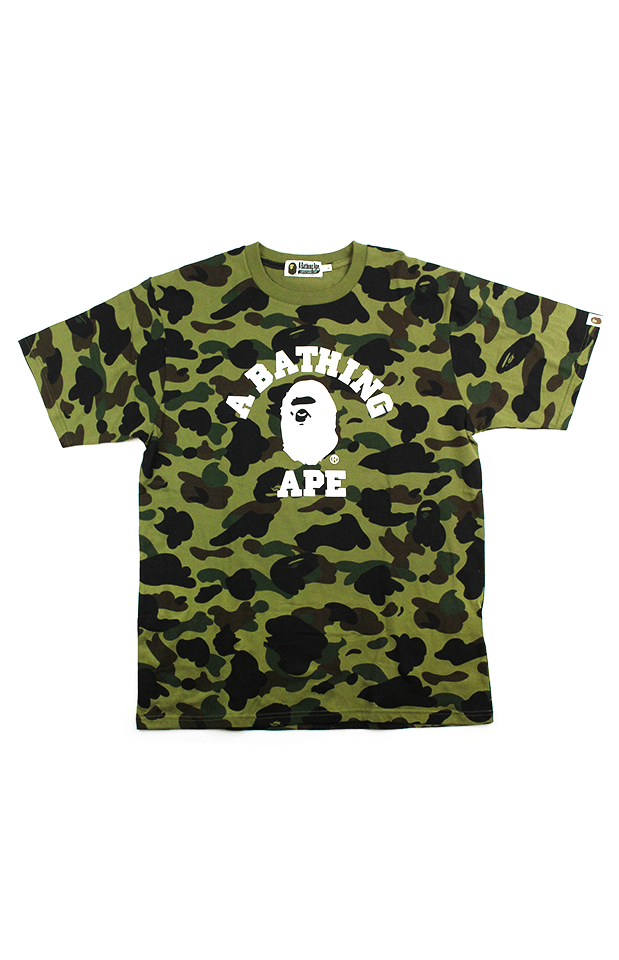 Bape White College Logo Tee 1st Green Camo - SaruGeneral