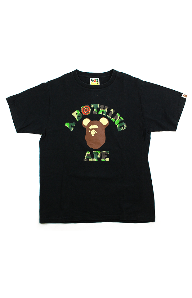 Bape x Bearbrick ABC Green Camo College Logo Tee Black - SaruGeneral