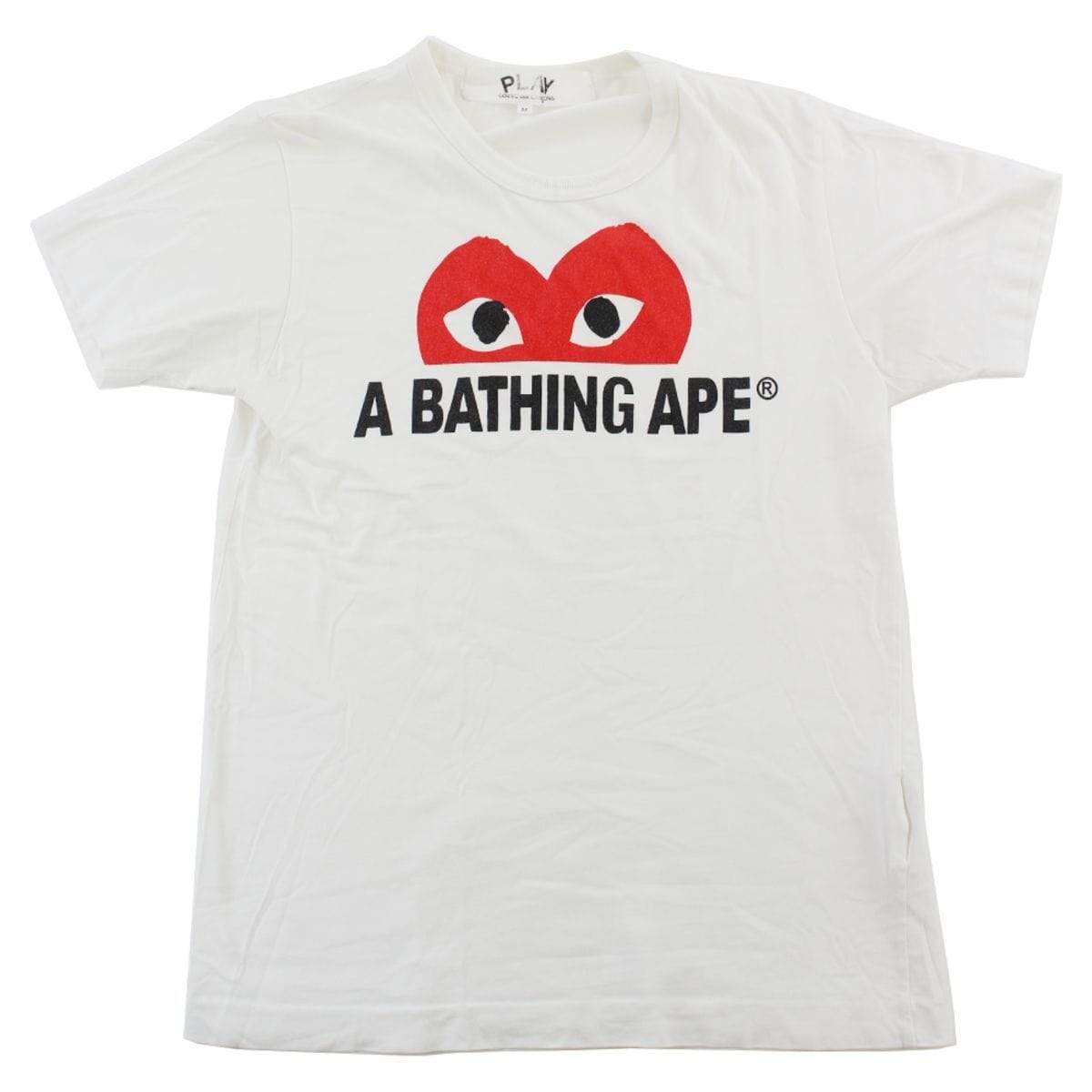 Bape x CDG Heart Text Tee White - SaruGeneral