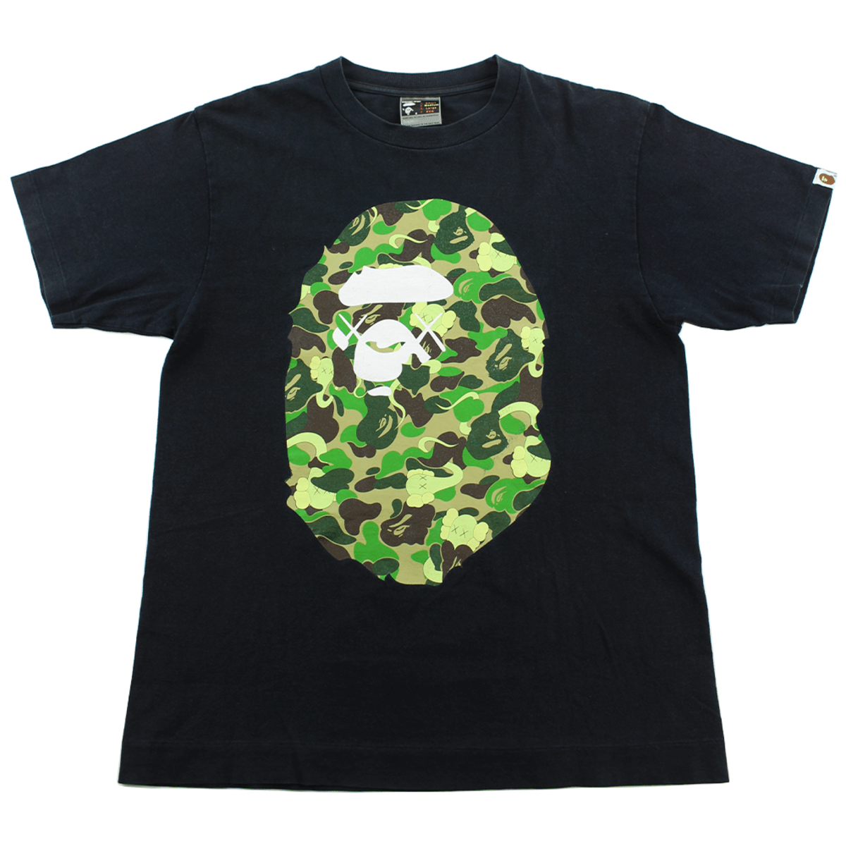 Bape x Kaws ABC Green Camo Big Ape Logo Tee Black - SaruGeneral