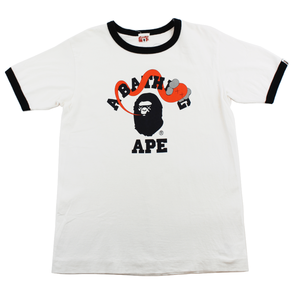 Bape x Kaws College Logo Orange Black Tee White - SaruGeneral