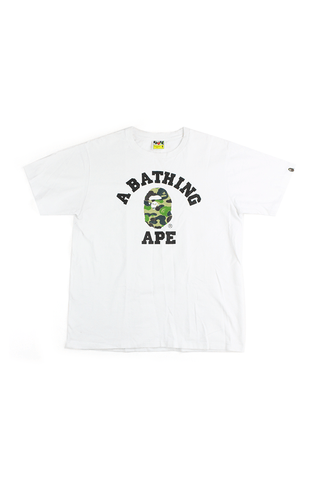 Bape 1st ABC green Camo college logo Tee White