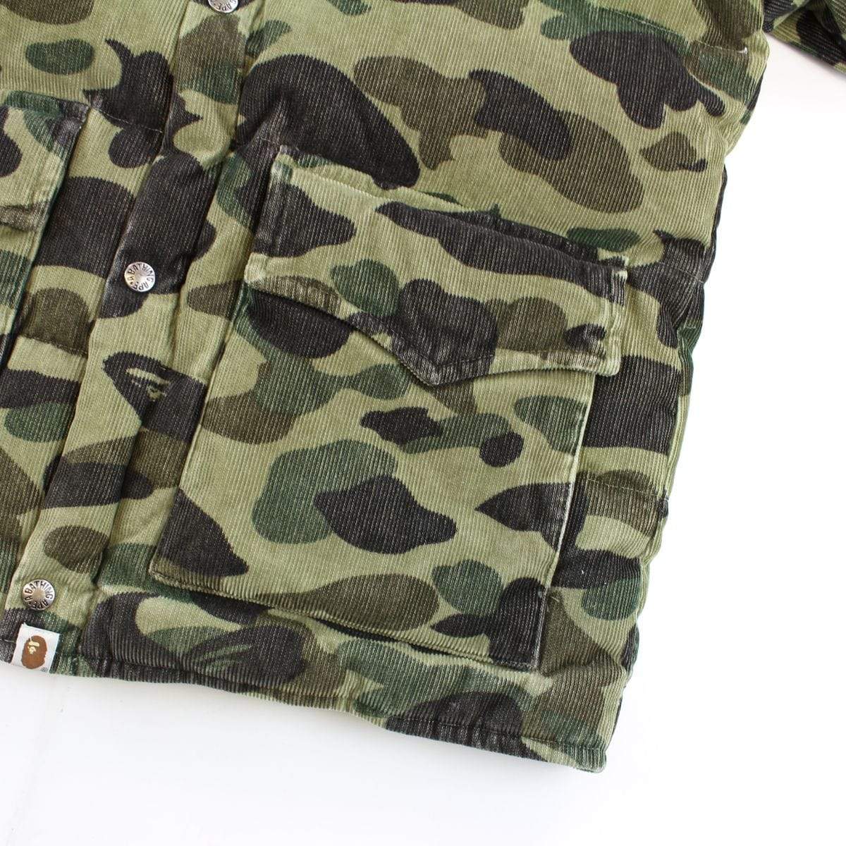 Bape 1st Green Camo Corduroy Puffer Jacket - SaruGeneral