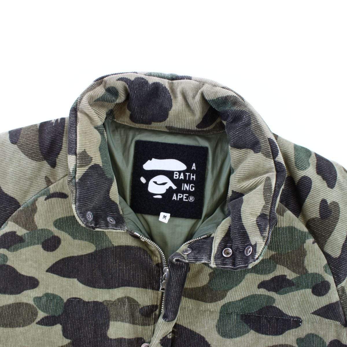 Bape 1st Green Camo Corduroy Puffer Jacket - SaruGeneral