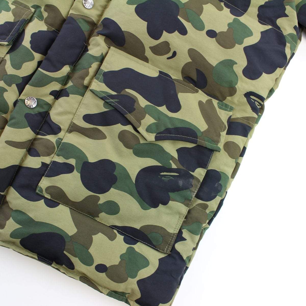Bape 1st Green Camo Fur Puffer Jacket - SaruGeneral