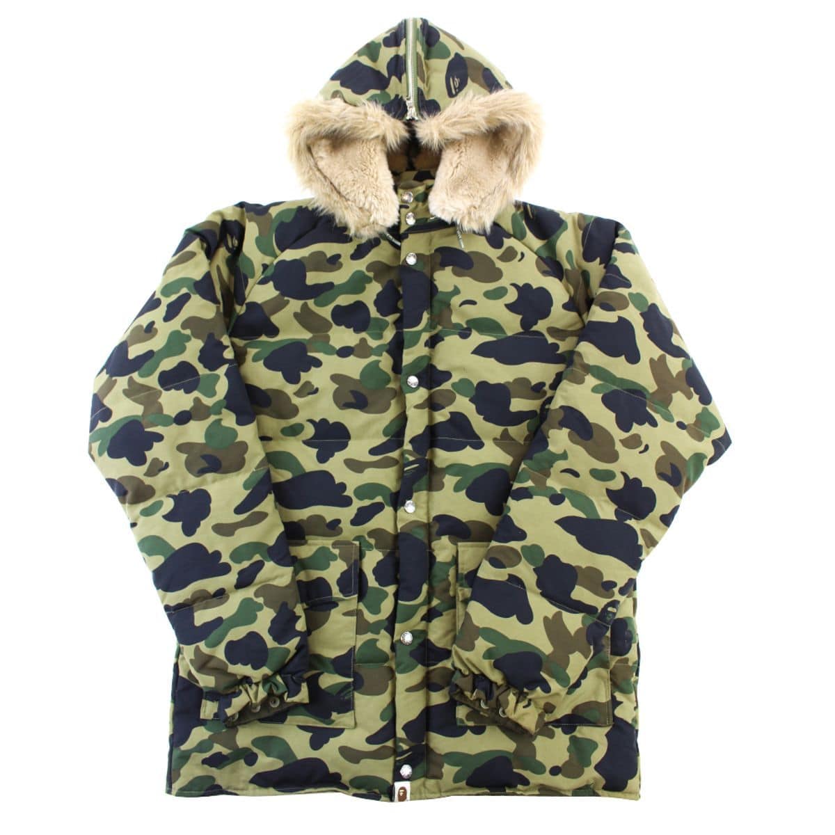 Bape 1st Green Camo Fur Puffer Jacket - SaruGeneral