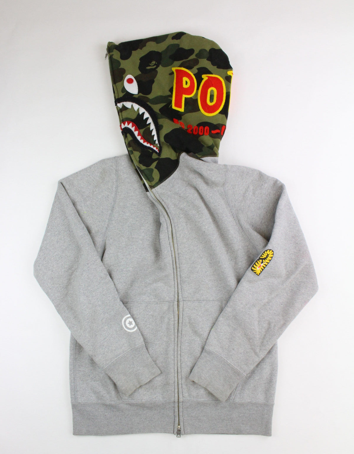Bape 1st Green Camo Shark Face Hoodie Grey - SaruGeneral