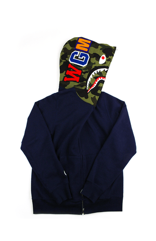 Bape 1st Green Camo half face Shark Hoodie Navy